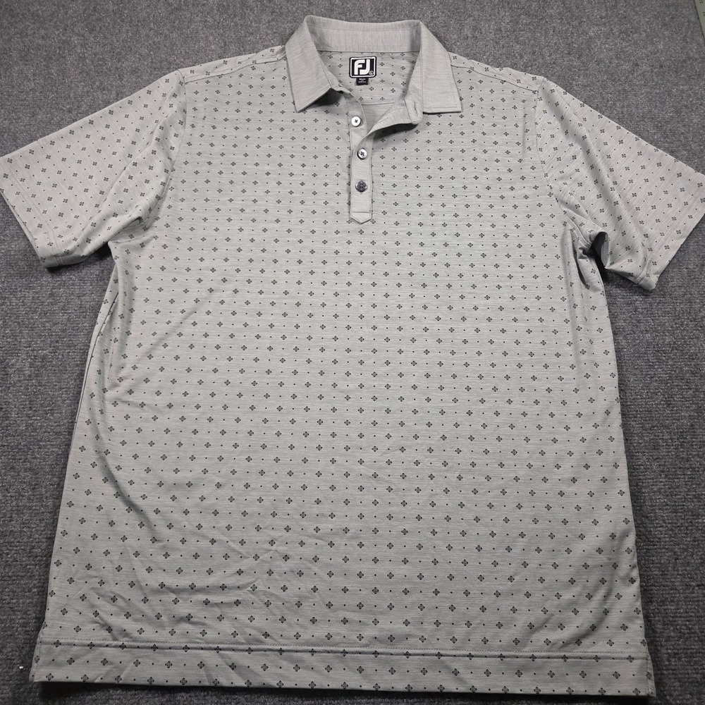 FootJoy FJ Men's Short Sleeve Geometric AOP Performance Golf Polo Gray Size L